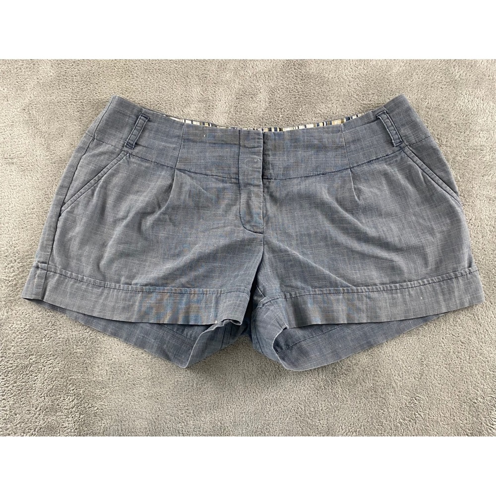 Flirtatious Blue Slub Pleated Cuffed Shorts Low Rise Women Size 9 171303‎